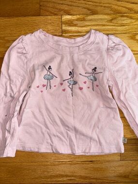 GAP Light Pink Long-Sleeve Tee with Ballerina Graphics